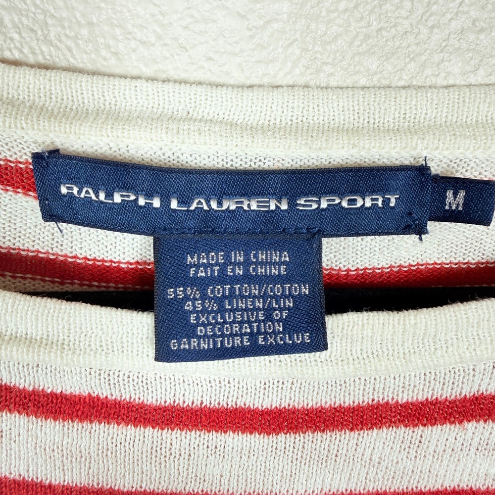 Ralph Lauren Sport Red White Striped Cotton Linen Boat Neck Sweater Womens Med - Picture 4 of 7